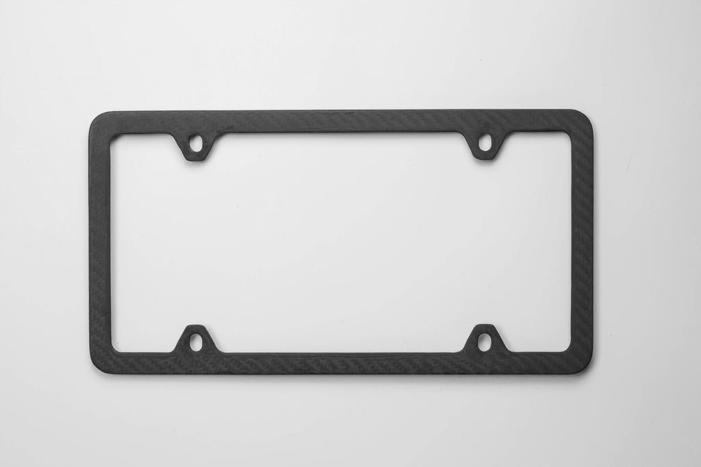 Front view of the Ultimate Carbon Fiber License Plate Frame against a white background