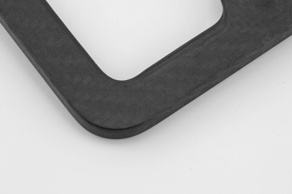 Detail view of the back of the Ultimate Carbon Fiber License Plate Frame